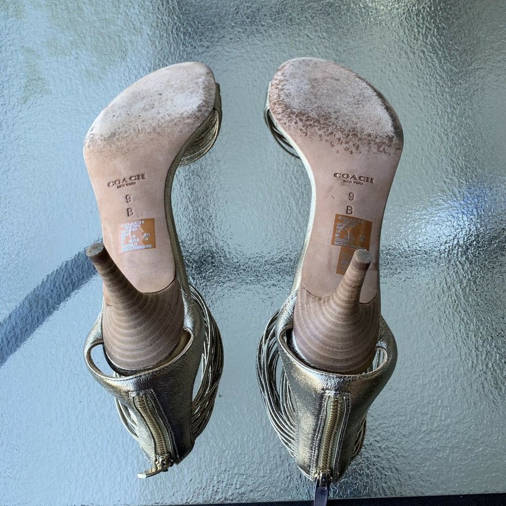 Coach Gold Strappy leather Dress Sandals 9B - Picture 7 of 8